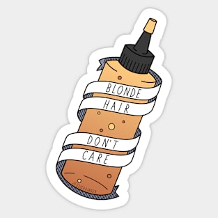 Blonde Hair Don't Care Cartoon Dye Bottle Sticker